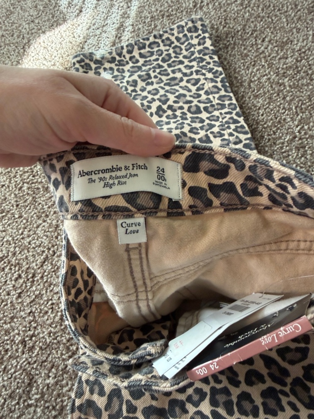 Abercrombie & Fitch Leopard Print Straight Leg Jeans - Tan & Black - Picture 2 of 2
